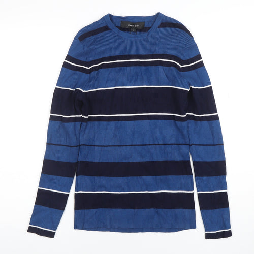 CHEE-CHO Womens Blue Striped Long Sleeve Knit Top Size L