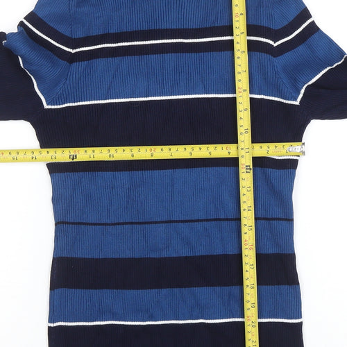 CHEE-CHO Womens Blue Striped Long Sleeve Knit Top Size L