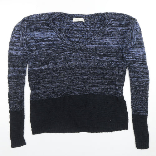 Gilly Hicks Women's Blue V-Neck Chunky Knit Jumper Size XS