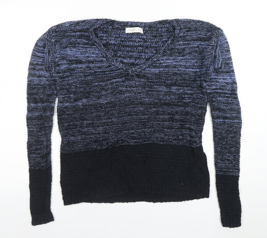 Gilly Hicks Women's Blue V-Neck Chunky Knit Jumper Size XS