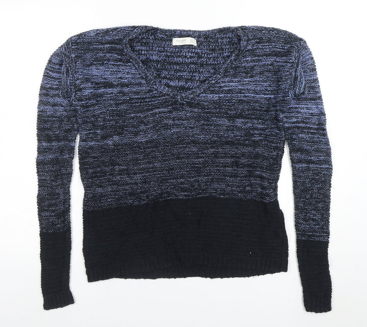 Gilly Hicks Women's Blue V-Neck Chunky Knit Jumper Size XS
