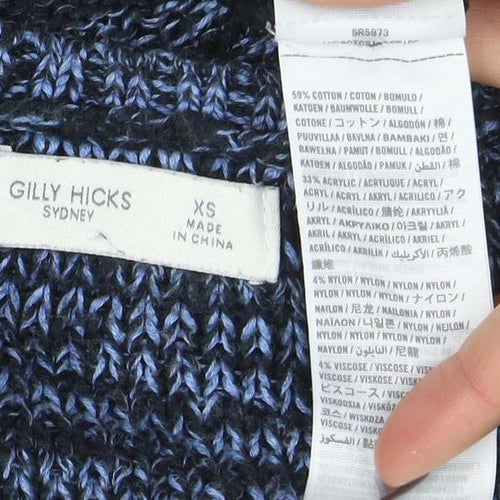 Gilly Hicks Women's Blue V-Neck Chunky Knit Jumper Size XS