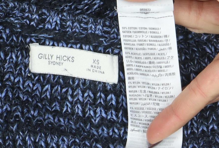 Gilly Hicks Women's Blue V-Neck Chunky Knit Jumper Size XS