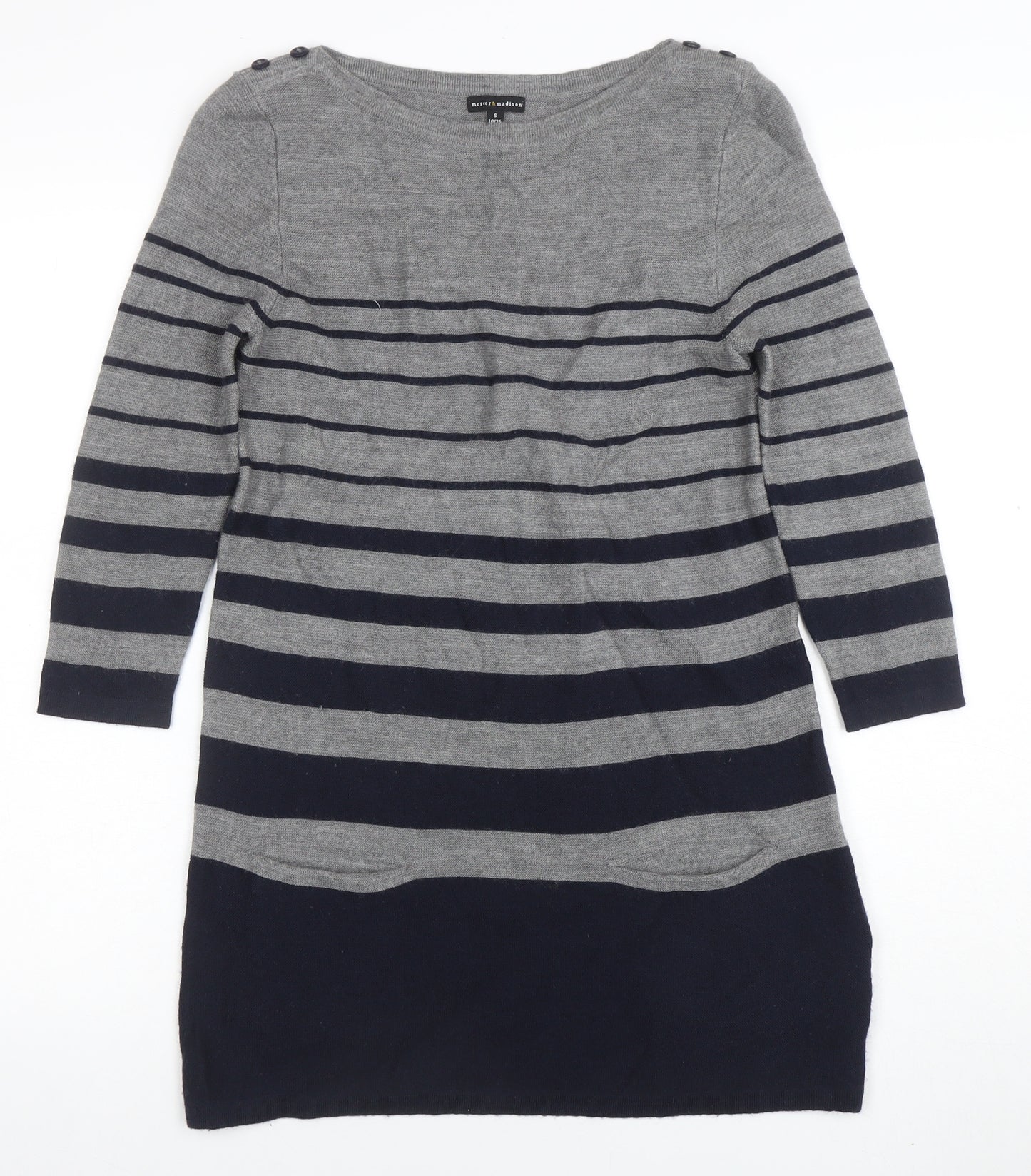 Mercer & Madison Women’s Grey Striped Wool Jumper Dress Size S