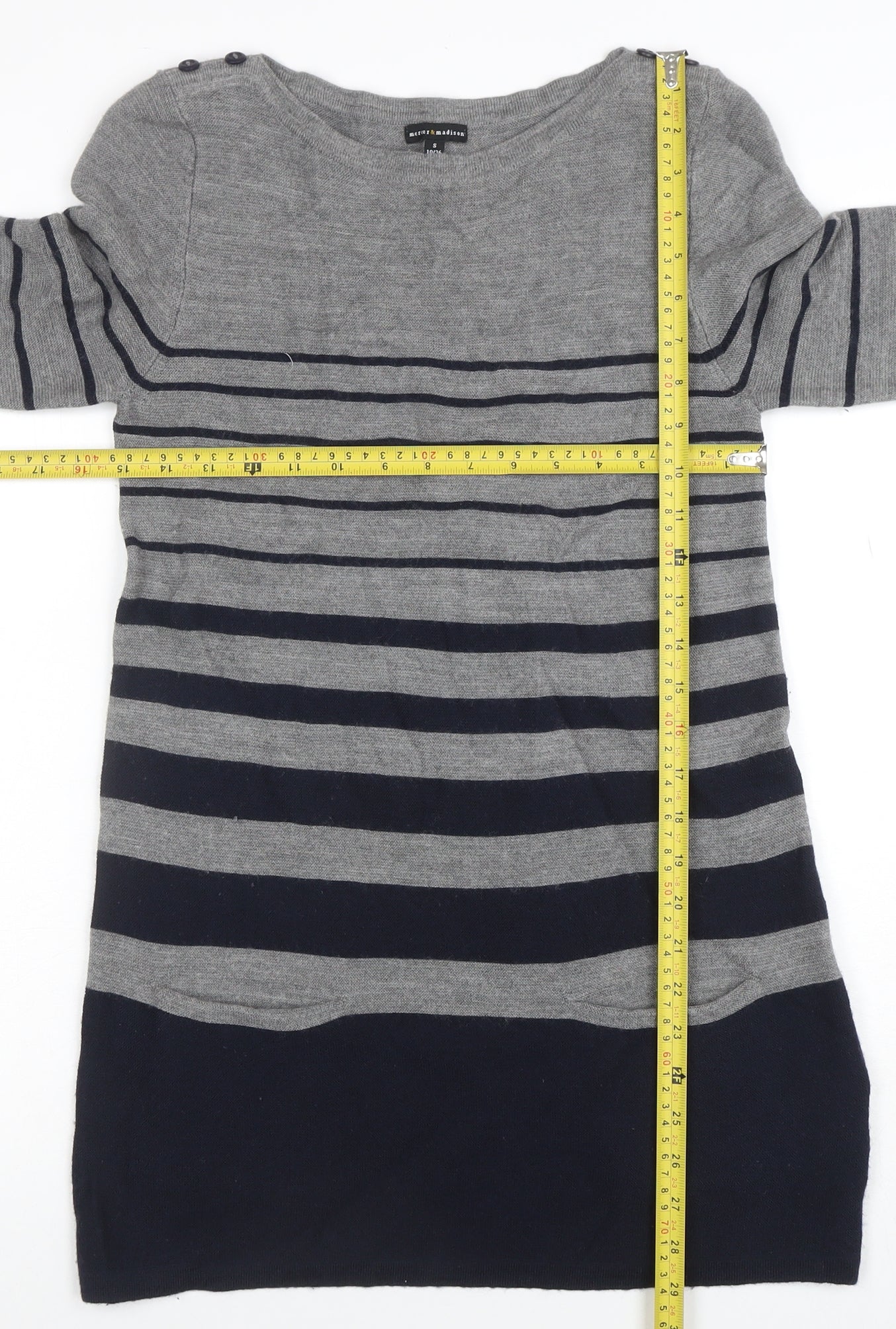 Mercer & Madison Women’s Grey Striped Wool Jumper Dress Size S
