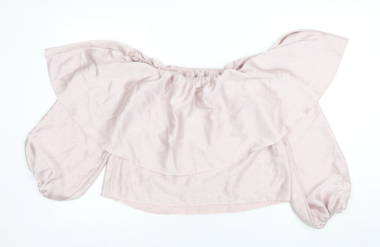 River Island Women’s Pink Off the Shoulder Ruffle Blouse Size 8