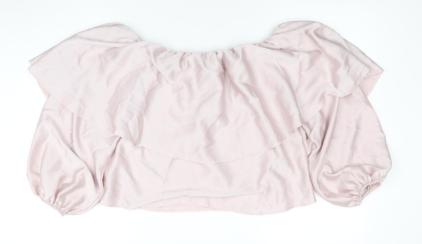 River Island Women’s Pink Off the Shoulder Ruffle Blouse Size 8