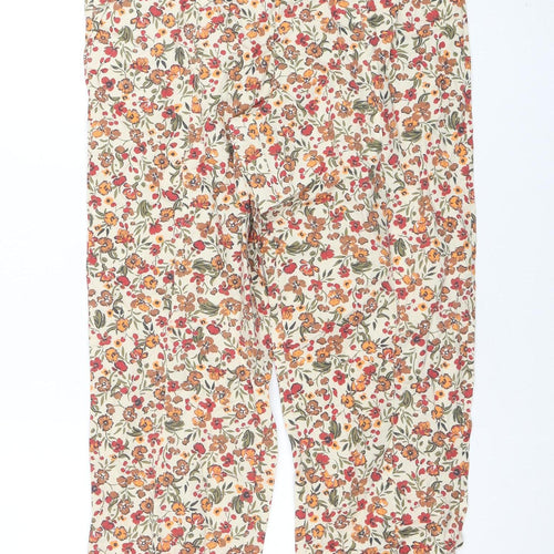 b.young Womens Beige Floral Cotton Straight Trousers Size 8