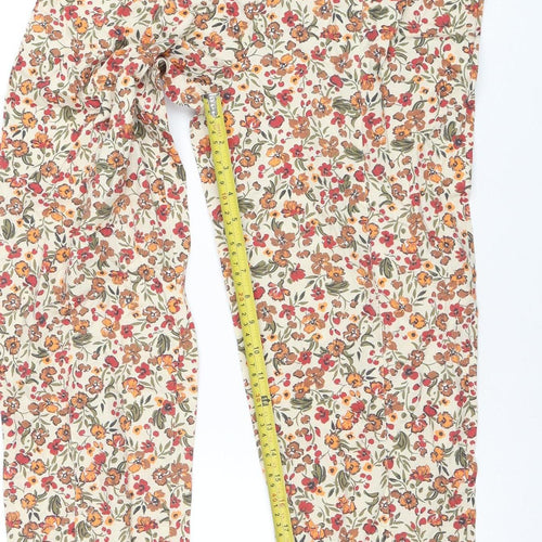 b.young Womens Beige Floral Cotton Straight Trousers Size 8