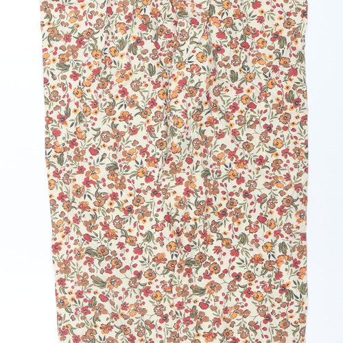b.young Womens Beige Floral Cotton Straight Trousers Size 8