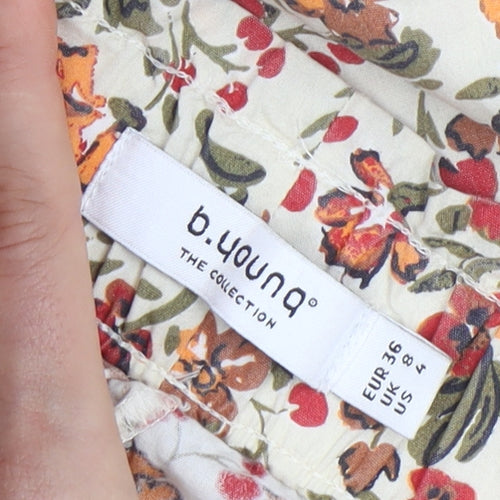 b.young Womens Beige Floral Cotton Straight Trousers Size 8