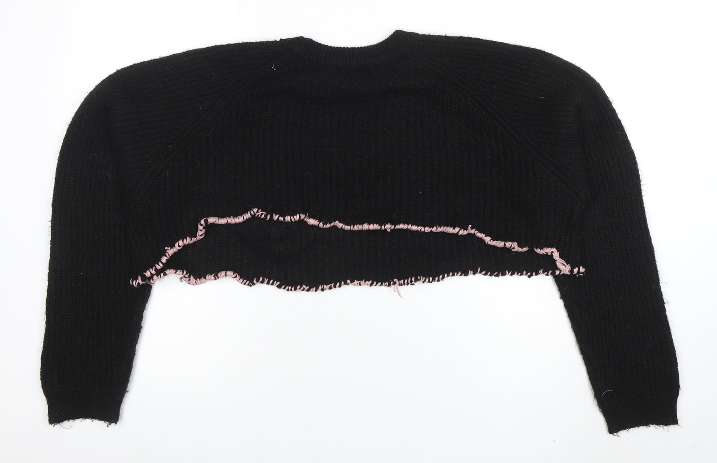 Brave Soul Women's Black Beaded Butterfly Chunky Knit Jumper Size 14