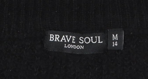 Brave Soul Women's Black Beaded Butterfly Chunky Knit Jumper Size 14