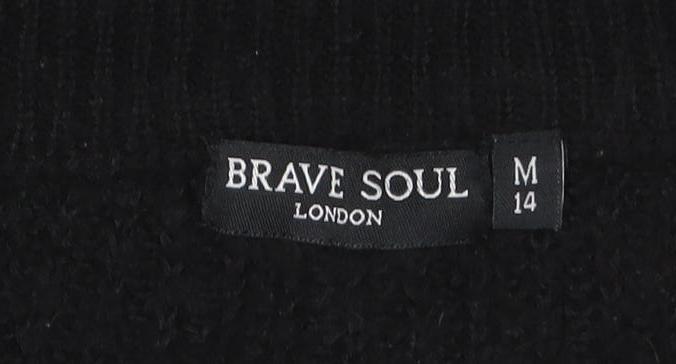 Brave Soul Women's Black Beaded Butterfly Chunky Knit Jumper Size 14