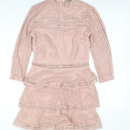 PrettyLittleThing Women's Pink Lace Fit & Flare Dress Size 8