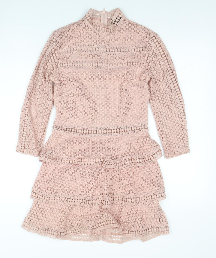 PrettyLittleThing Women's Pink Lace Fit & Flare Dress Size 8