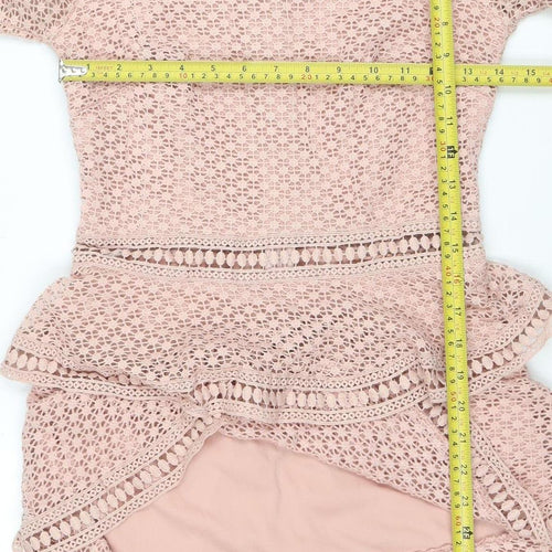PrettyLittleThing Women's Pink Lace Fit & Flare Dress Size 8
