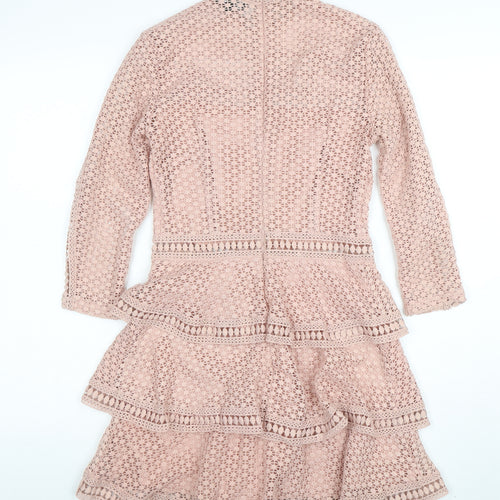 PrettyLittleThing Women's Pink Lace Fit & Flare Dress Size 8