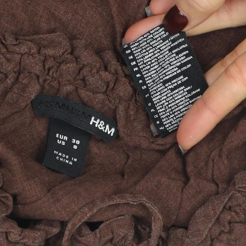 H&M Women Brown A-Line Midi Skirt Size 10 Cotton Blend