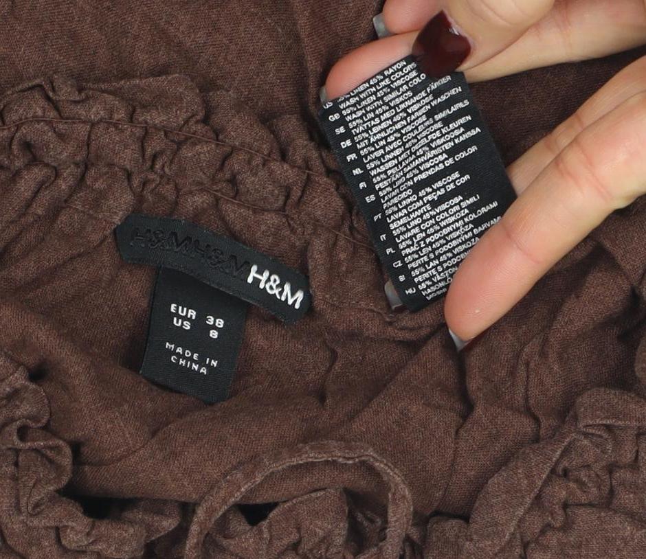 H&M Women Brown A-Line Midi Skirt Size 10 Cotton Blend