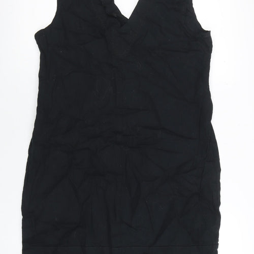 Oyfure Women Black Linen Cotton Sleeveless Shift Dress Size 12