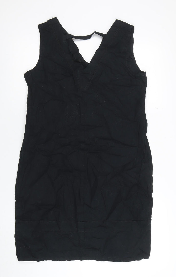 Oyfure Women Black Linen Cotton Sleeveless Shift Dress Size 12