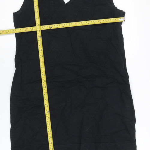Oyfure Women Black Linen Cotton Sleeveless Shift Dress Size 12