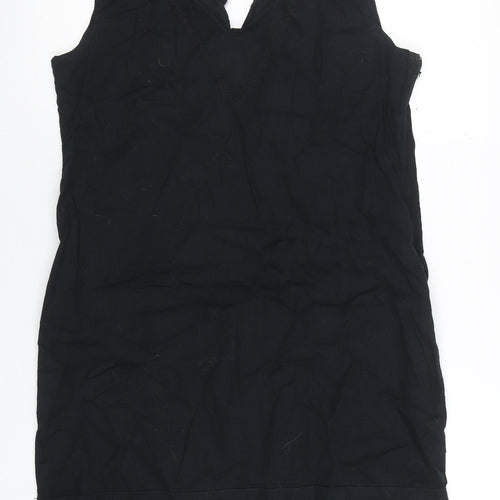 Oyfure Women Black Linen Cotton Sleeveless Shift Dress Size 12