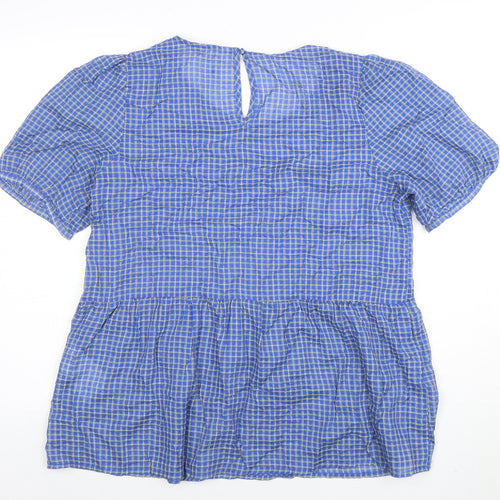 Object Women's Blue Check Puff Sleeve Tunic Blouse Size M