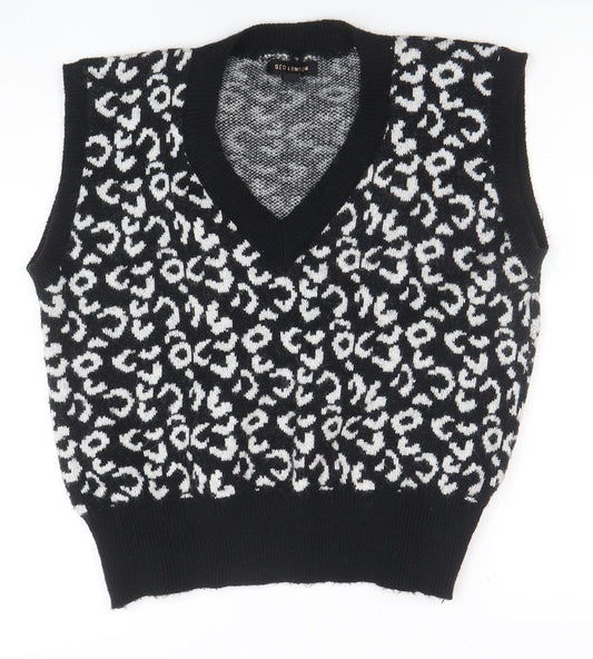 GED London Women's Black Animal Print Knit Sleeveless Vest L