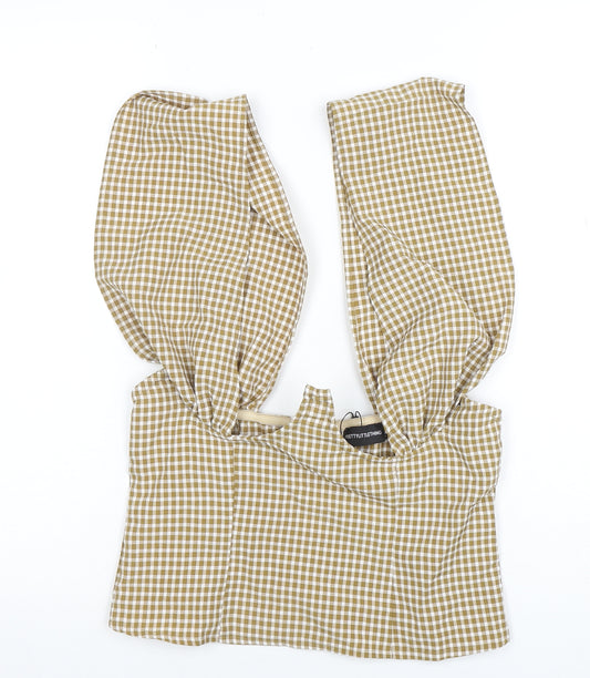 PrettyLittleThing Women’s Brown Check Cropped Blouse UK 10
