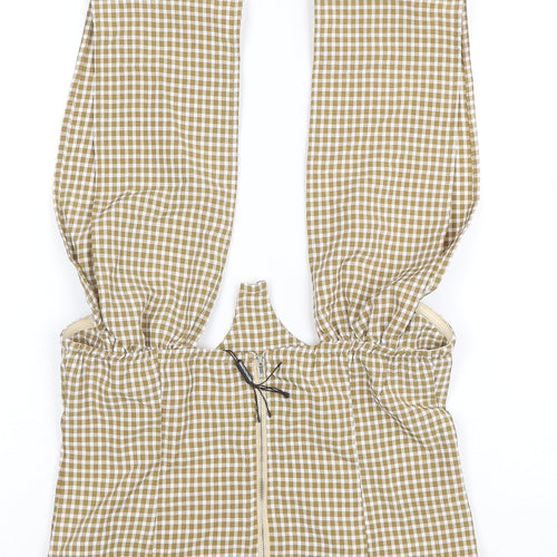 PrettyLittleThing Women’s Brown Check Cropped Blouse UK 10