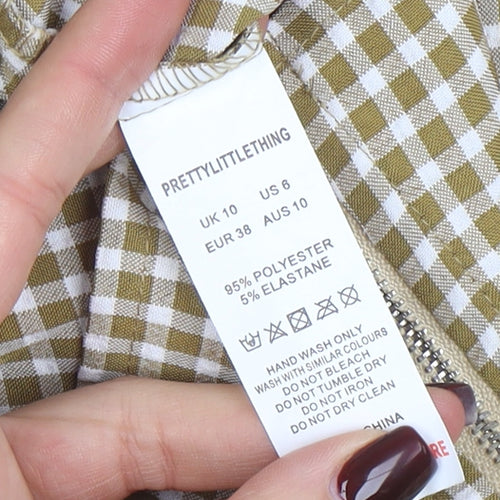 PrettyLittleThing Women’s Brown Check Cropped Blouse UK 10