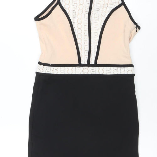 Parisian Women Black Beige Lace Bodycon Dress Size 8 Sleeveless