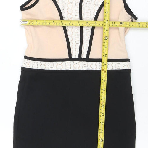 Parisian Women Black Beige Lace Bodycon Dress Size 8 Sleeveless