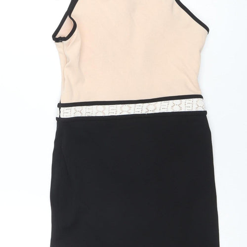Parisian Women Black Beige Lace Bodycon Dress Size 8 Sleeveless