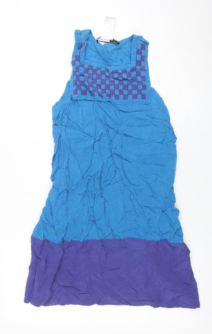 Sportmax Code Women Blue Colourblock Silk Shift Dress Size 10