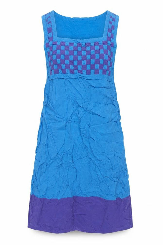 Front view of Sportmax Code Women Blue Colourblock Silk Shift Dress, size 10