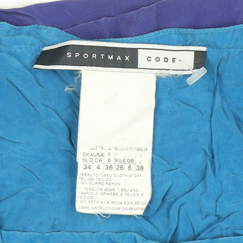Sportmax Code Women Blue Colourblock Silk Shift Dress Size 10