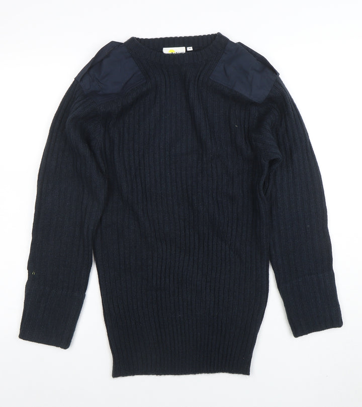 Weird Fish Men's Blue Ribbed Knit Pullover Jumper Size S