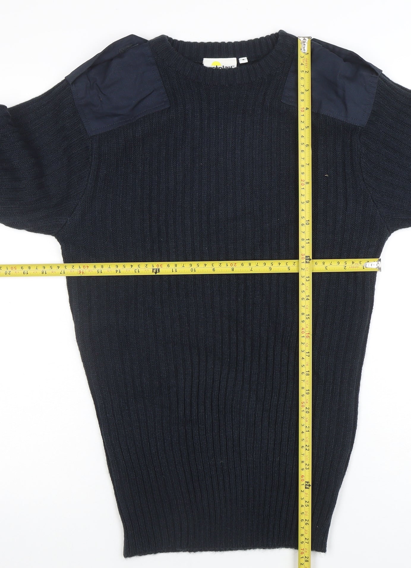 Weird Fish Men's Blue Ribbed Knit Pullover Jumper Size S