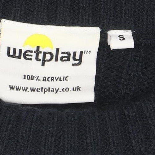 Weird Fish Men's Blue Ribbed Knit Pullover Jumper Size S