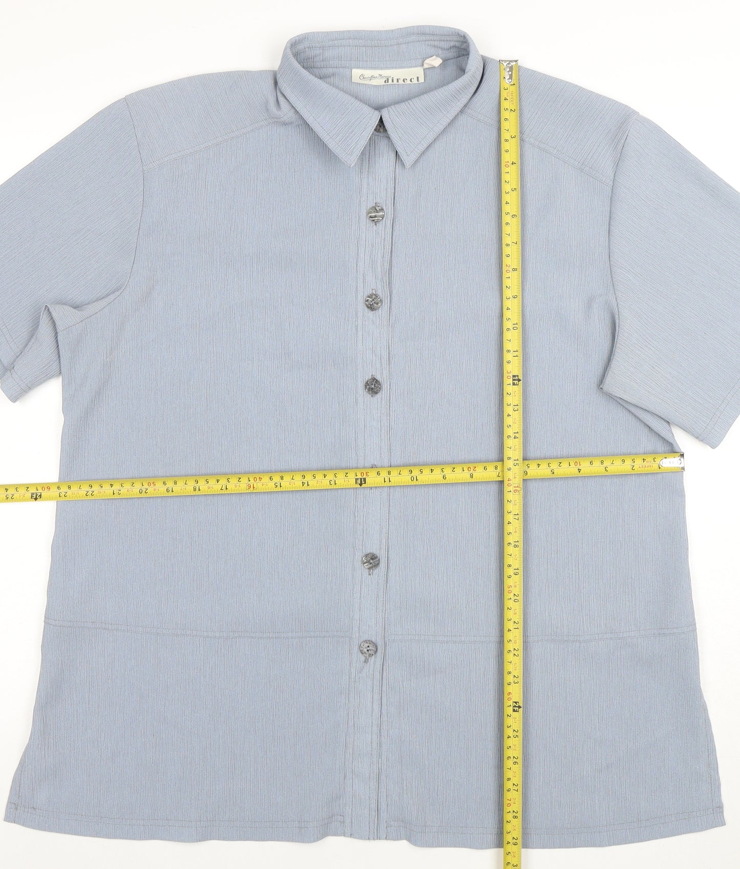 Christian Marcus Direct Womens Blue Button-Up Shirt Size 18 Short Sleeve