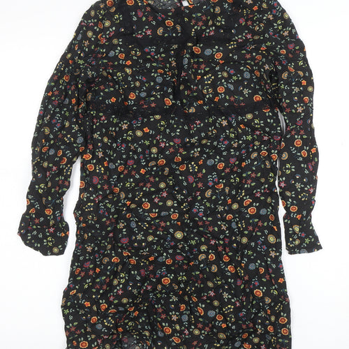 Peacocks Women's Black Floral A-Line Short Dress Size 10