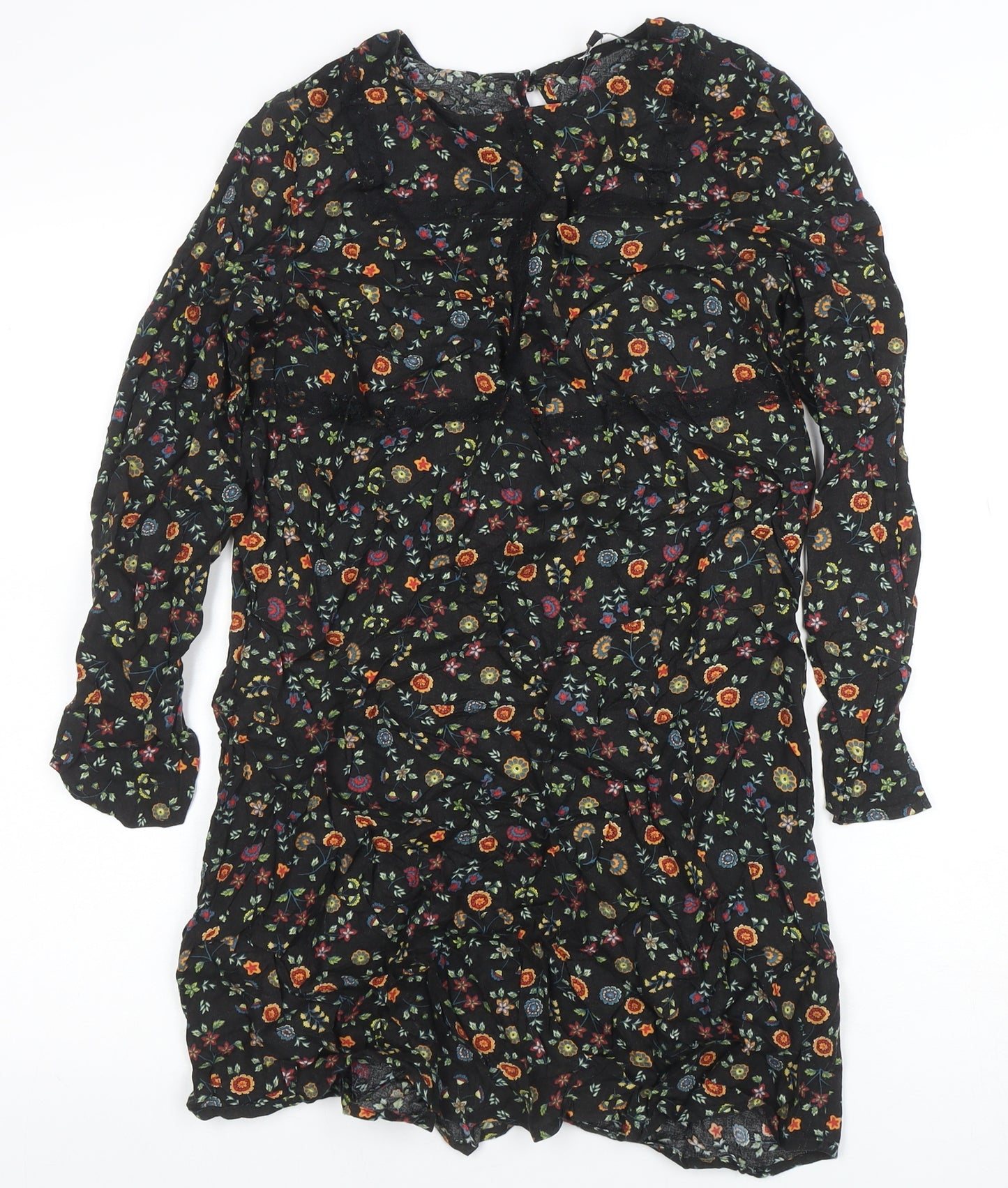 Peacocks Women's Black Floral A-Line Short Dress Size 10