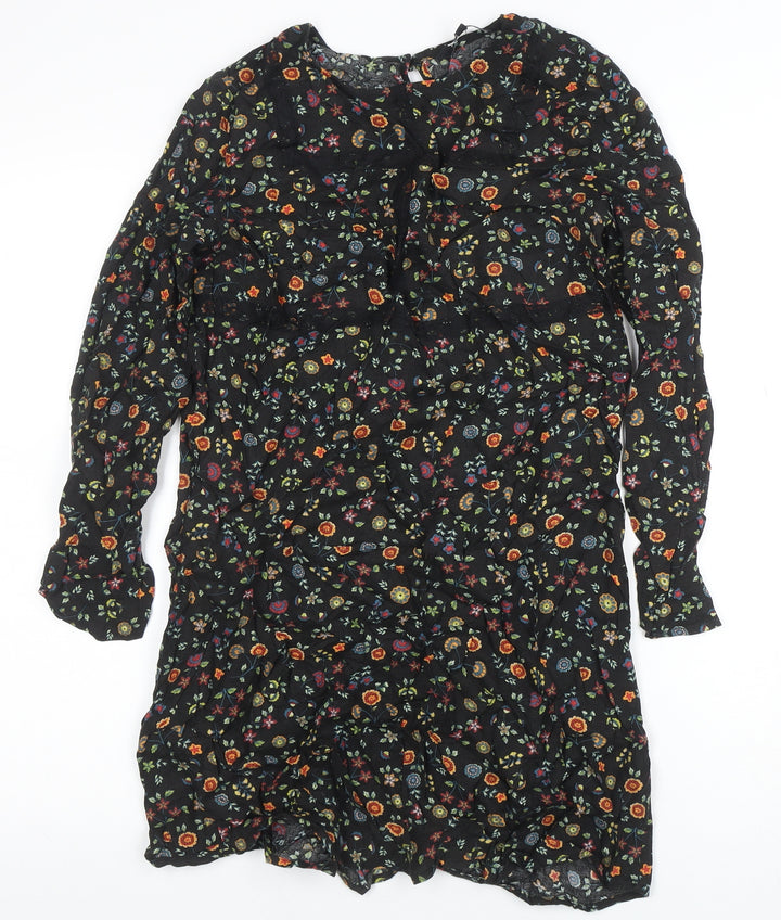 Peacocks Women's Black Floral A-Line Short Dress Size 10