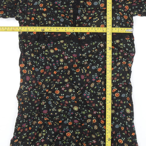 Peacocks Women's Black Floral A-Line Short Dress Size 10