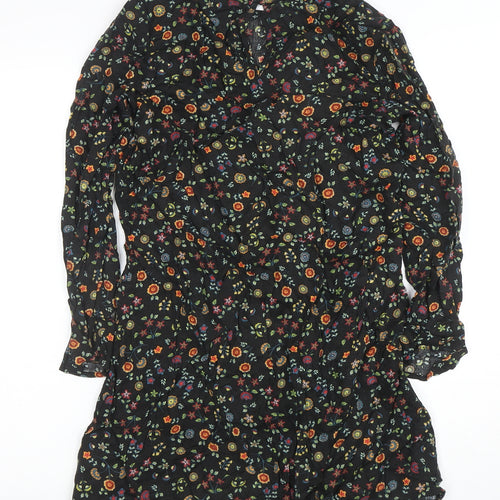 Peacocks Women's Black Floral A-Line Short Dress Size 10
