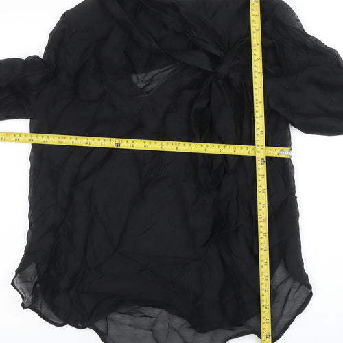 H&M Women's Black Chiffon Bow Blouse Size S Long Sleeve Wrap Style