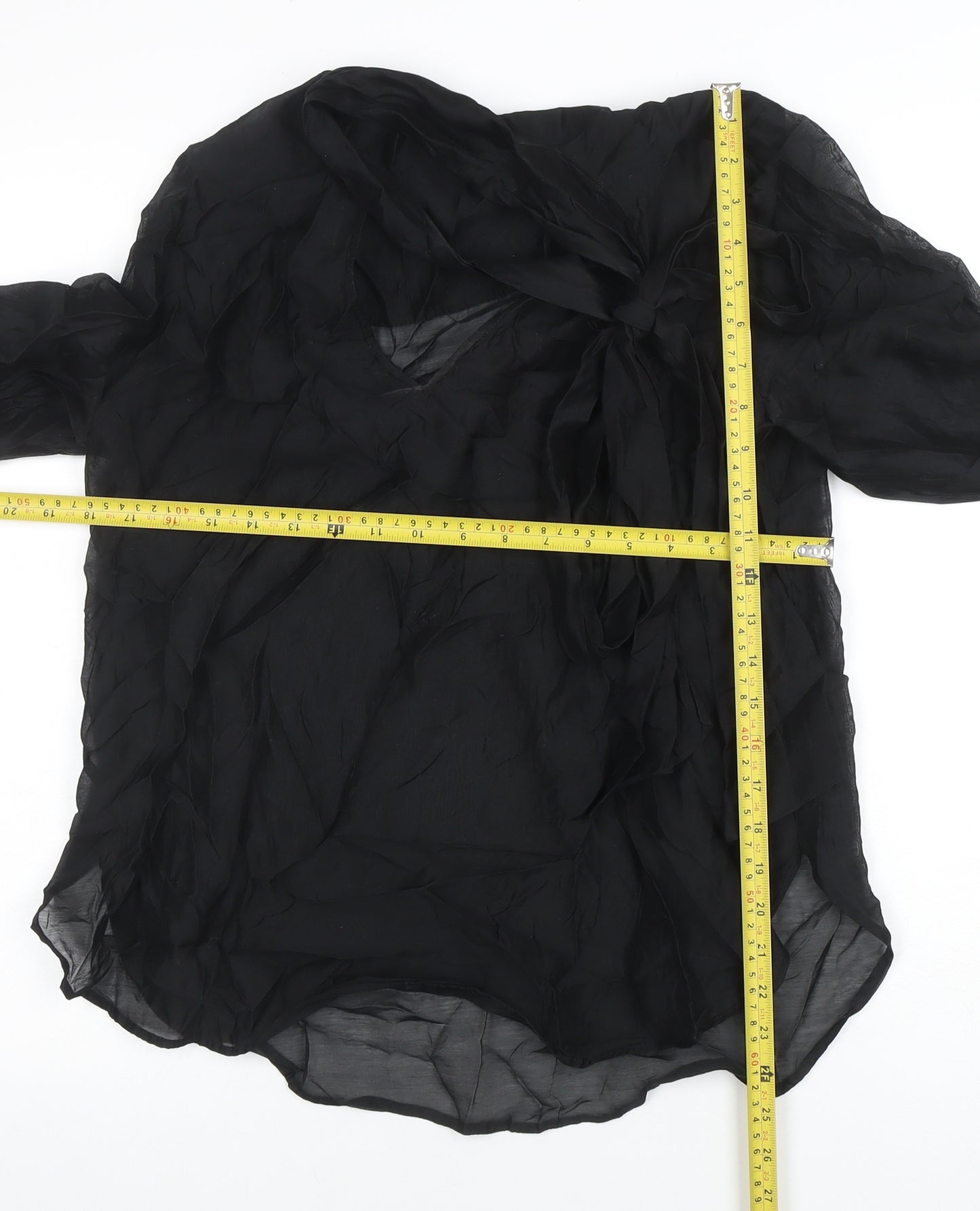 H&M Women's Black Chiffon Bow Blouse Size S Long Sleeve Wrap Style